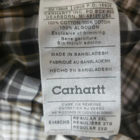 Carhartt Mens Gray/ Brown Plaid  Short Sleeve Outdoorsman Shirt.,size XXL. - Picture 5 of 6